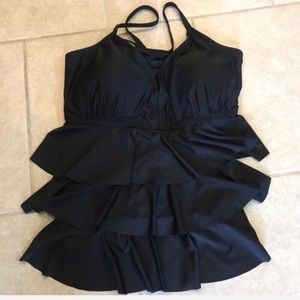 3X 22/24 Black Catalina Ruffled Halter Swim Top